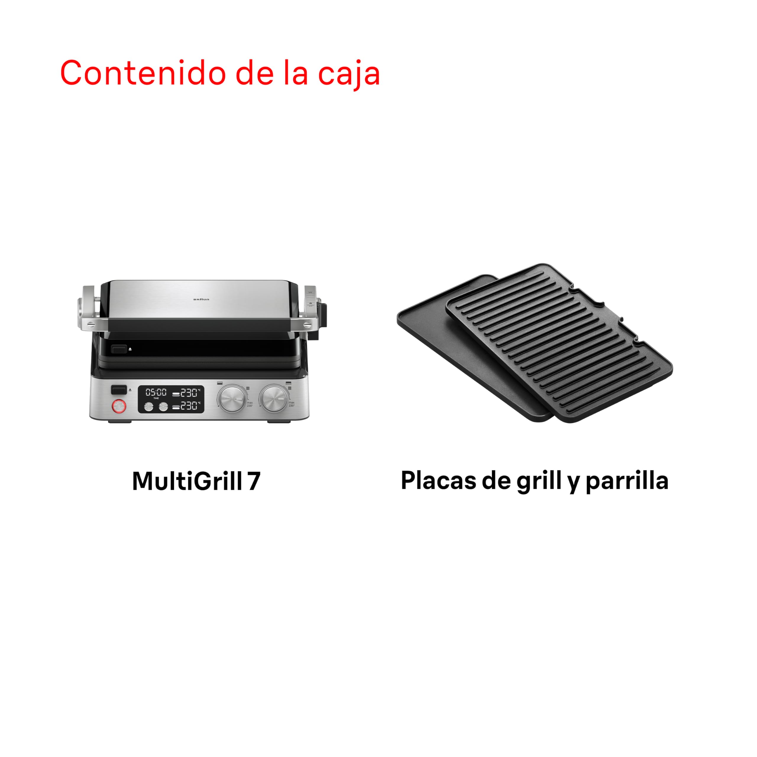 Braun MultiGrill 7 CG 7040, Plancha Cocina Eléctrica con Control Electrónico, 2 Termostatos Independientes, 3 Posiciones de Cocción, Placas Lavables en Lavavajillas, 2000 W, Negro/Acero Inoxidable