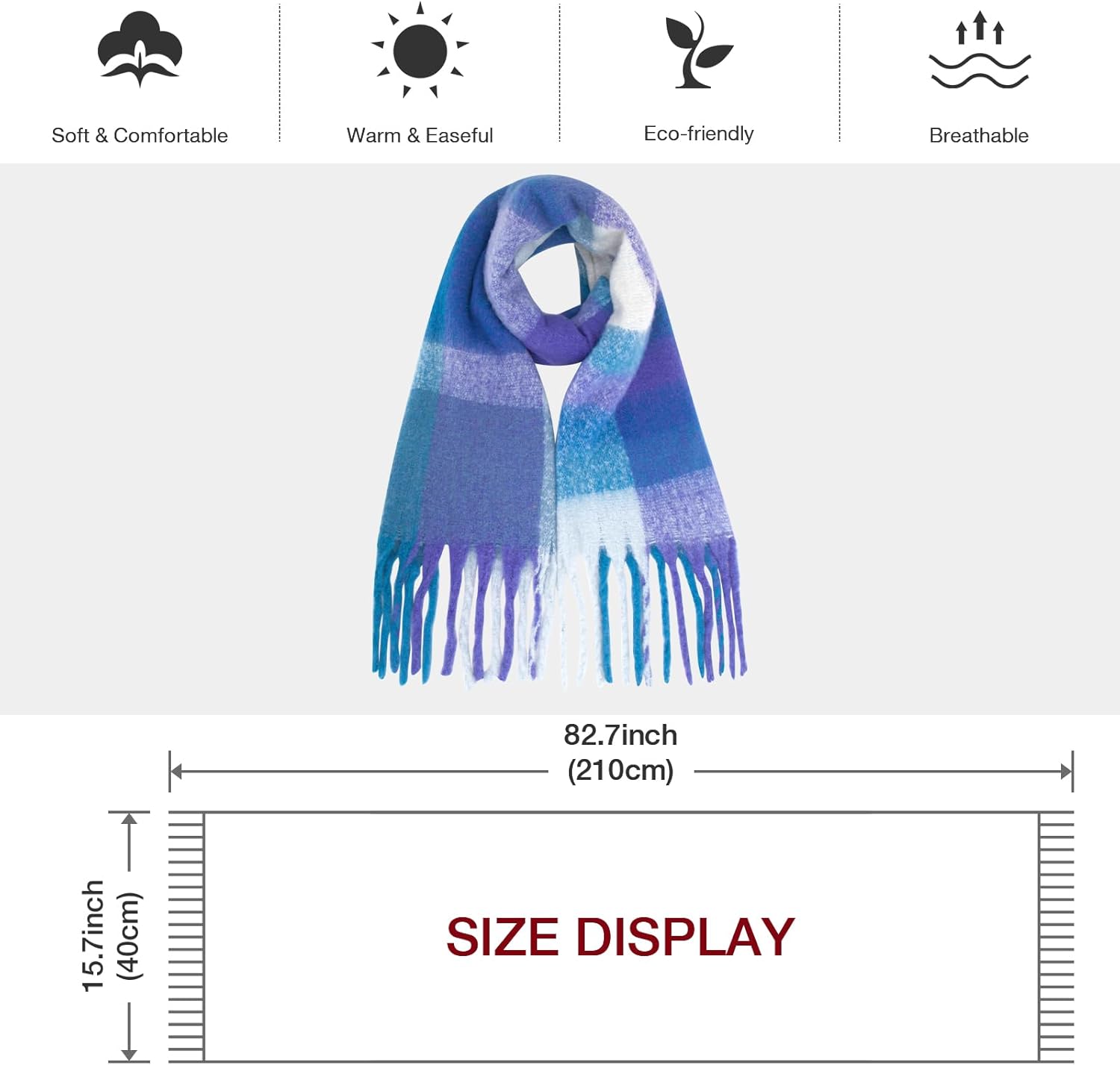 MissShorthair Oversized Chunky Blanket Scarf for Women Winter Warm Colorful Big Scarfs Plaid Thick Scarves Soft Fluffy Shawl - Image 4