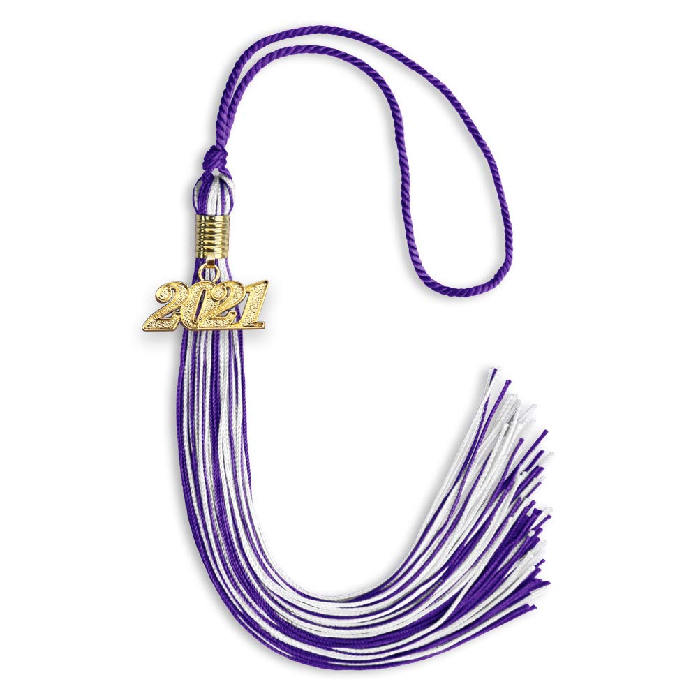 Endea Graduation Mixed Double Color Tassel with Gold Date Drop (Purple/White, 2021)