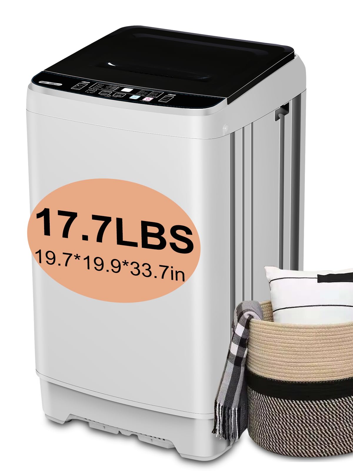 Full-Automatic Washing Machine with Drain Pump, 17.7 lbs Compact Washer, 10 Wash Program & 8 Water Level, Ideal for Apartment, Dorm, RV, GREY (KB02-GREY6)