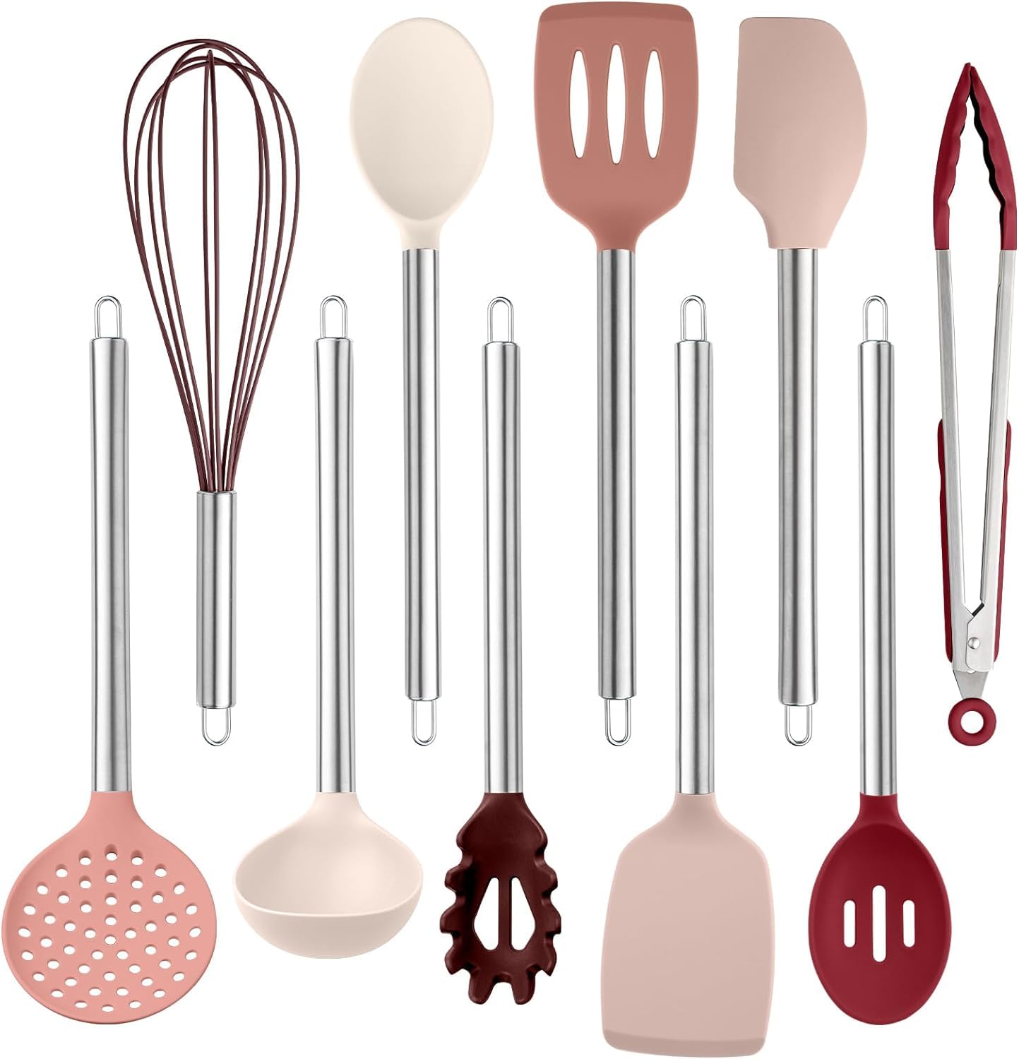 COOK WITH COLORSilicone Cooking Utensils, 10 Pc Kitchen Utensil Set, Easy to Clean Silicone Kitchen Utensils, Cooking Utensils for Nonstick Cookware, Kitchen Gadgets Set (Rose)