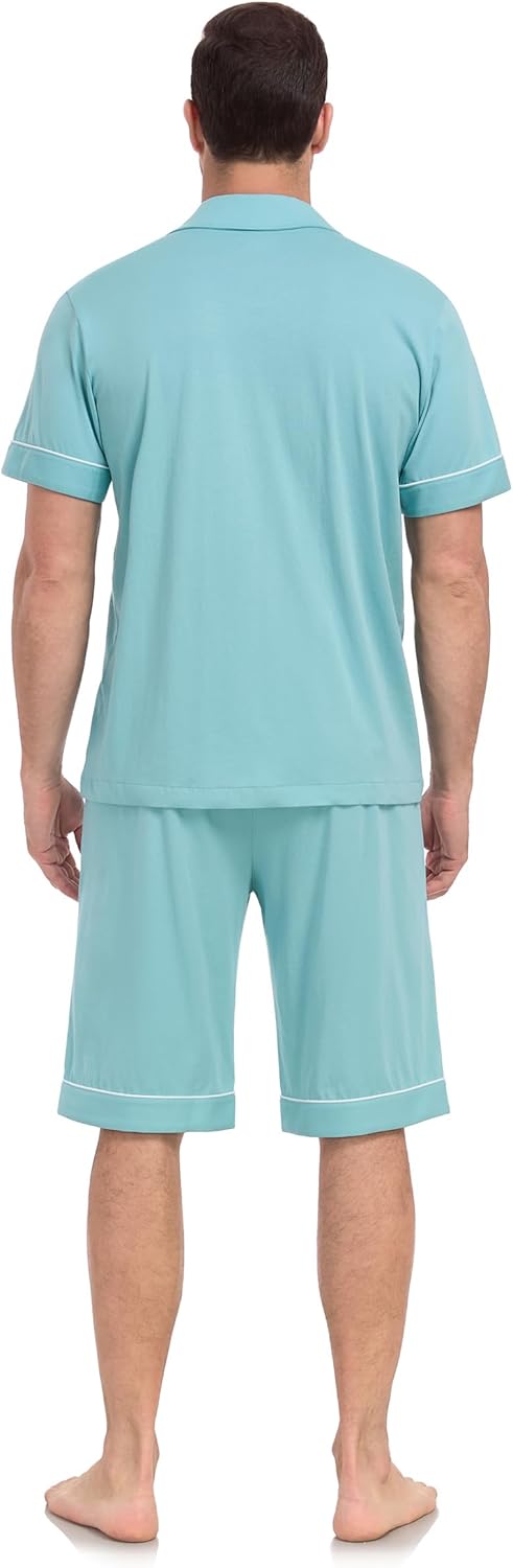 COLORFULLEAF Men's 100% Cotton Short Sleeve Pajama Sets Button Down Notched Collar Sleepwear Soft Lounge Pjs with Pockets - Image 6