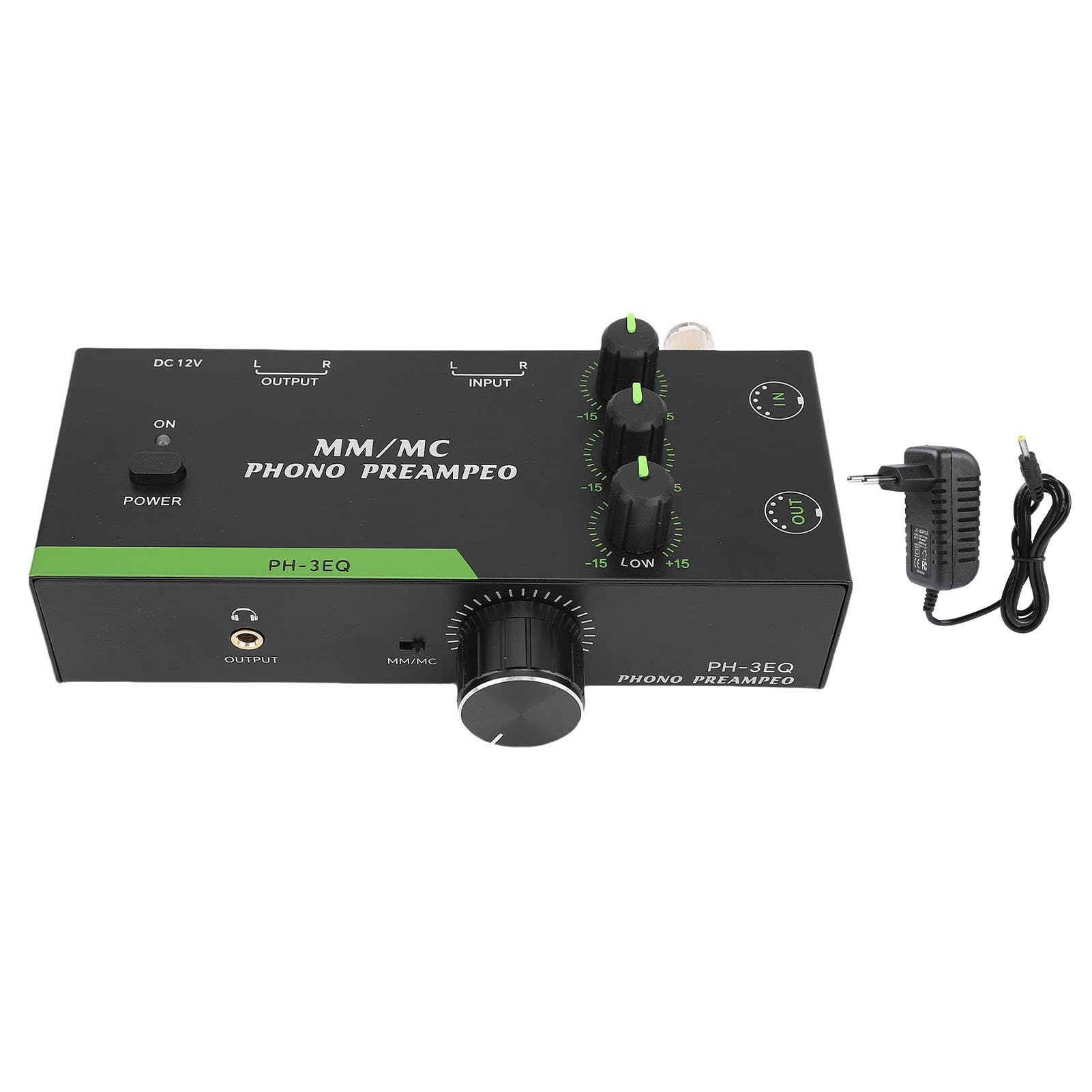Préampli Phono, Keenso Préamplificateur MM/MC Réglable en Alliage d’Aluminium pour Platine Vinyle, Améliore la Qualité Sonore avec Contrôle de Fréquence, pour Audiophiles (Prise UE