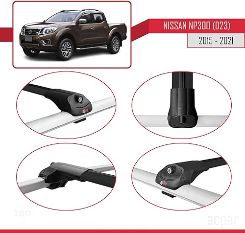 Miniatura 4 de Compatible con Nissan NP300 (D23) 2015-2021 ACE-1 Barra transversal de aluminio negro 2 barras