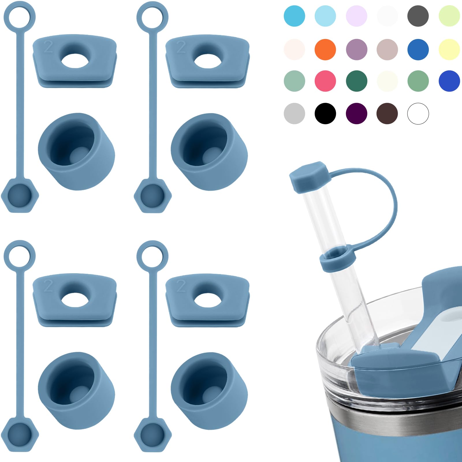Silicone Spill Stopper Set Compatible with Stanley Cup 2.0 30oz & 40oz with Straw Cover (Set of 4, Indigo) — image 1