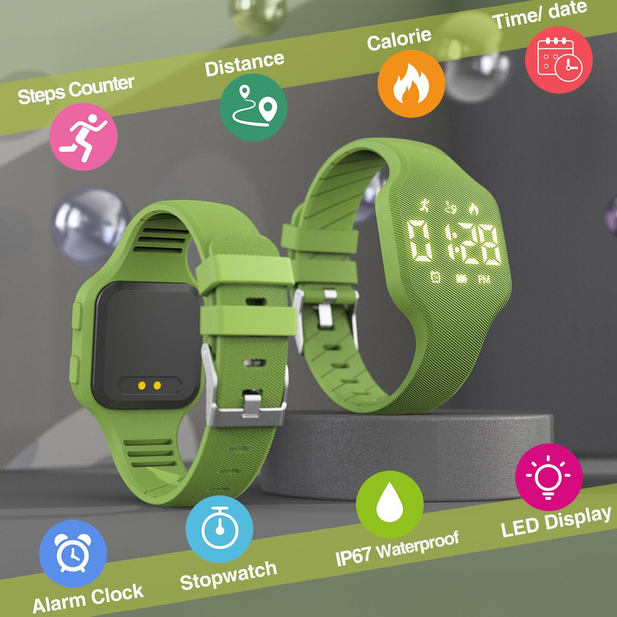 Reloj de seguimiento de actividad LED para niños de 5 a 15 años, no requiere aplicación, reloj de pulsera deportivo digital, impermeable, podómetro, reloj despertador, correa de silicona, para
