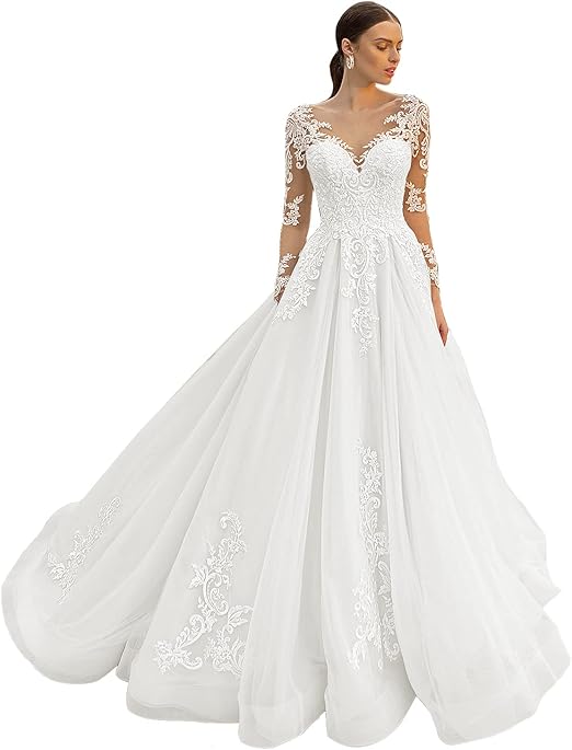 Beach Wedding Dresses for Bride 2025 Long Sleeve Lace Boho Bridal Gowns for Women WDW001