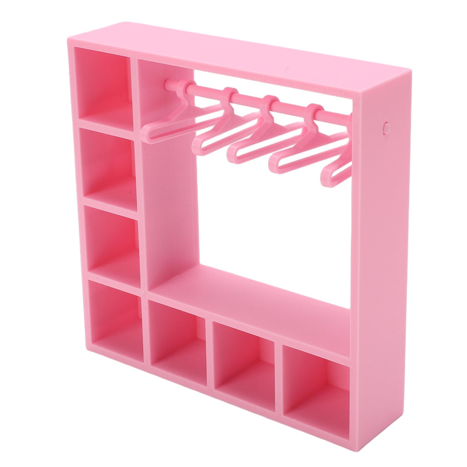 Hamwesh Mini Doll Clothes Closet Wardrobe, Portable Clothing Storage Organizer with 10 Hangers and Open Shelves, Display Box for Doll Accessories Clothing Hats Shoes (Pink)