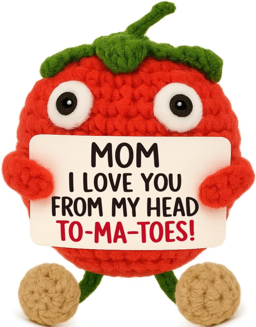 Gifts for Mom from Daughter Son - Funny Birthday Gifts for Mother - Mini Handmade Crochet Tomato - I Love You - Christmas Mother's Day - Pocket Hug Sentimental Desk Decor