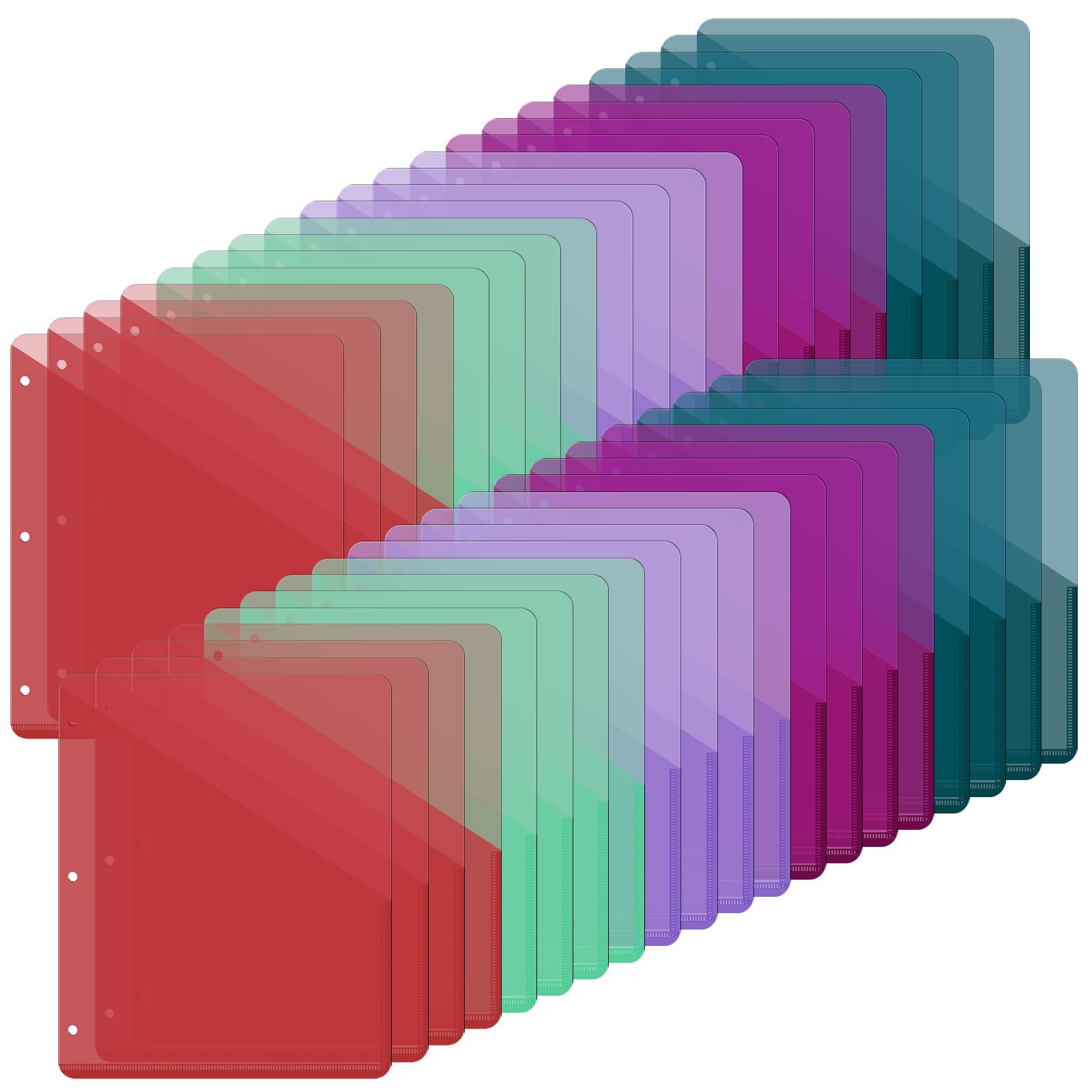 Maitys 50 Pack Binder Pockets 3 Hole Punch Clear Plastic Document Folders Binder Organizer Store Letter Size 8.5x11 Inch Paper Folders with Pockets