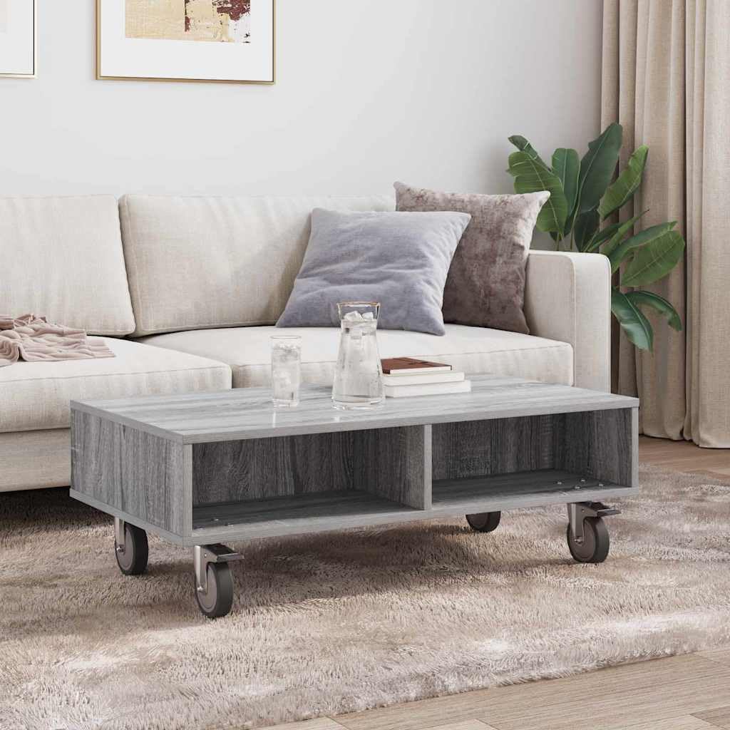 Genérico - Mesa auxiliar con ruedas (90 x 50 x 30 cm), color gris | Madera De Ingeniería Duradera, 2 Ruedas Cerradas, Mesa De Noche O Salón