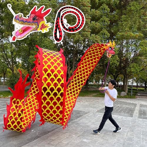 TFG - Ttfd Dancing Dragon with Scales and Head, Outdoor Juggling Flinging Dragon Streamers, Flowing Silk Dragon Dance Ribbons(Red,8 m (26 ft))