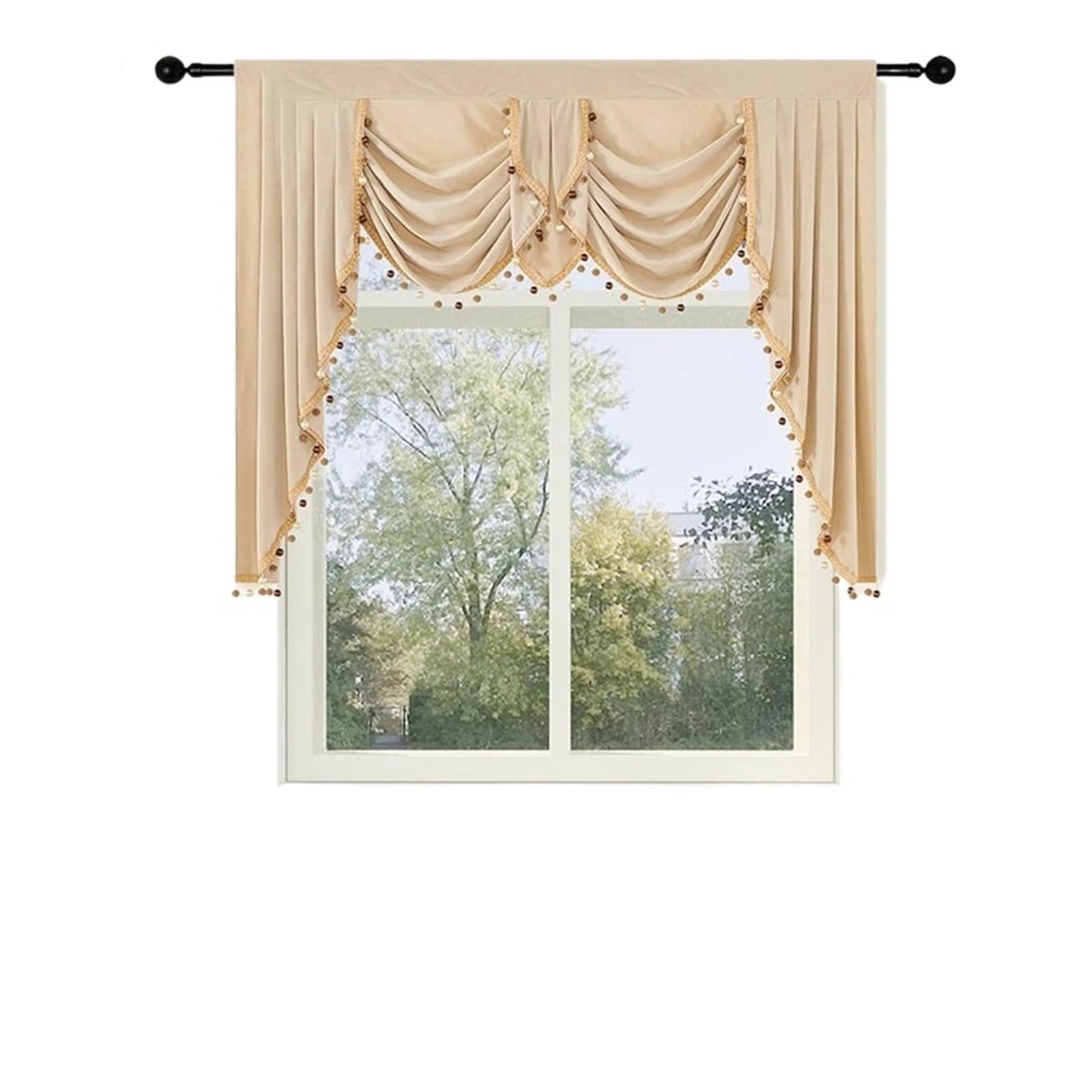 MFESFCS Swags For Windows Tassel Valance Velvet Short Curtain Double Wave Head Pelmet Living Room Bedroom Hotel Window Swag(Color1)