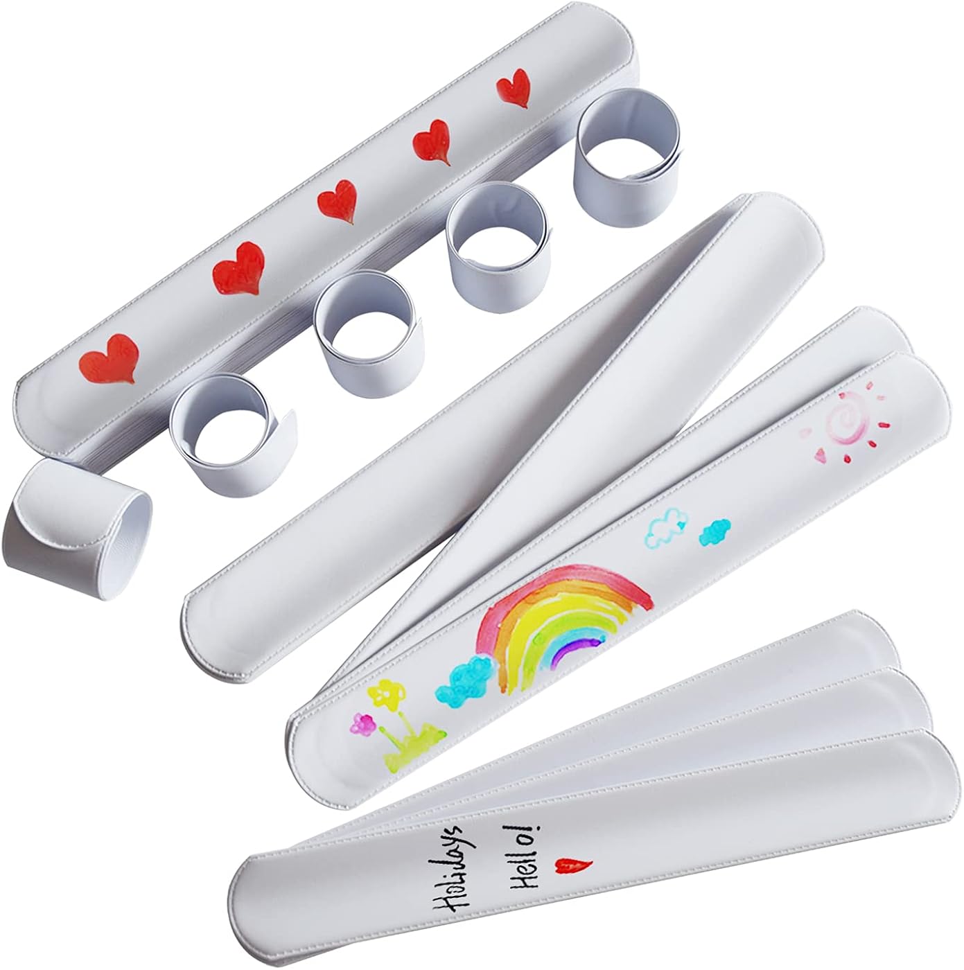 VieFantaisie Slap Bracelets, 100/42 Pack Blank Slap Bracelets Bulk, White Slap Bracelet for Kids, DIY Slap Bracelet Wristband for Party Favors Craft Painting Vinyl