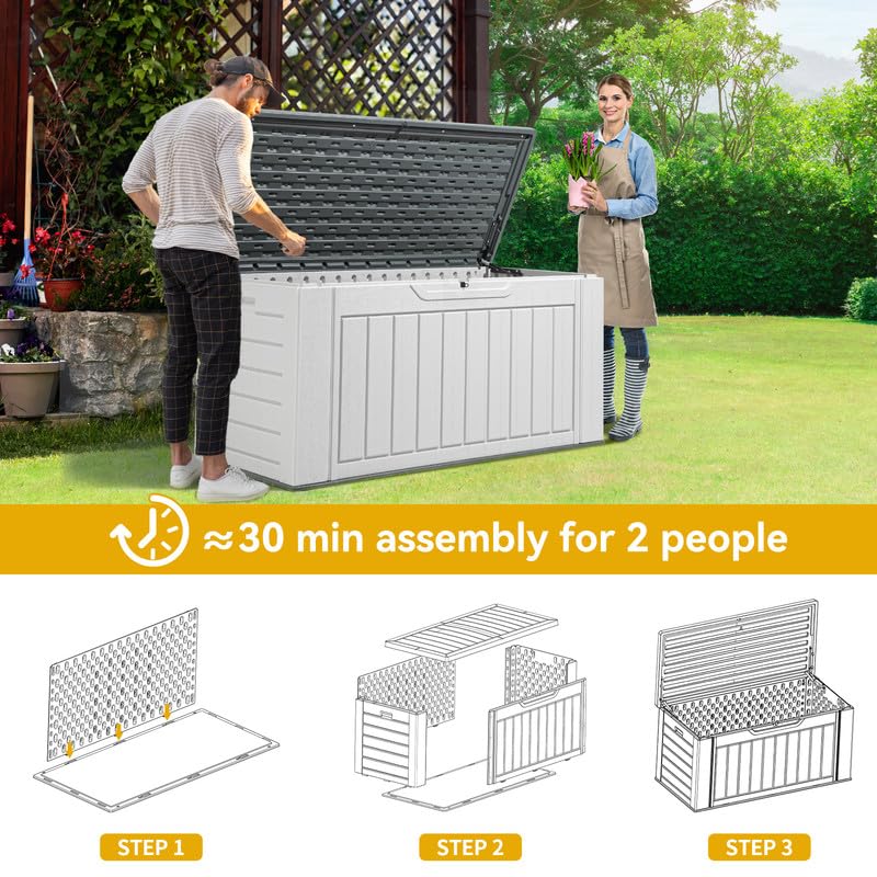 DWVO-XL-160-Gallon-Large-Deck-Box-Waterproof-Outdoor-Storage-Box-for-Patio-Furniture-Cushions-Garden-Tools-and-Pool-SuppliesWeather-Resistant-Resin-Lockable-Light-Grey DWVO XL 160 Gallon Large Deck Box Waterproof Outdoor Storage Box for Patio Furniture Cushions Garden Tools and Pool SuppliesWeather Resistant Resin Lockable Light Grey