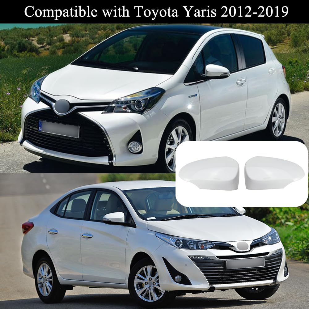 Tappi per Specchietti Bianco, Copri Specchietto Retrovisore Auto Coppia Calotte Specchio Destra + Sinistra Sostituzione per Yaris 2012-2020