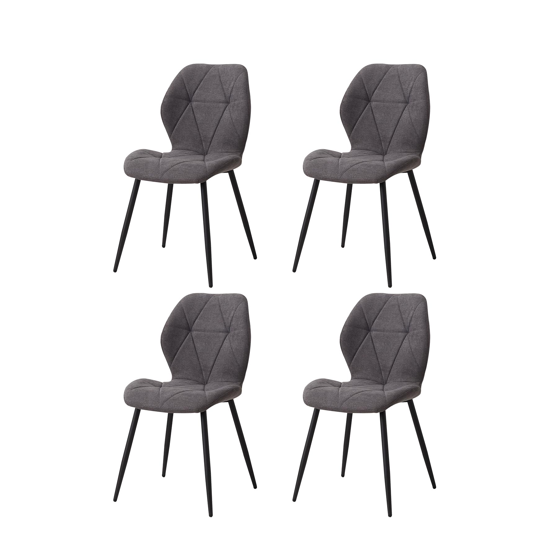 GrandCA HOME Juego de 4 Sillas de Comedor, Sillas de Comedor Tapizadas, Sillas de Cocina Nórdicas, Sillas Acolchadas con Patas de Metal, Cojines de Tela de Rombos, Gris Oscuro-R