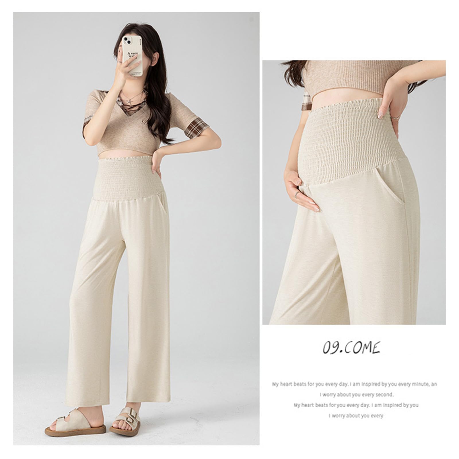 Pantalon de maternité large élastique ventre respirant polyester pour la grossesse confort printemps automne vêtements loisirs automne