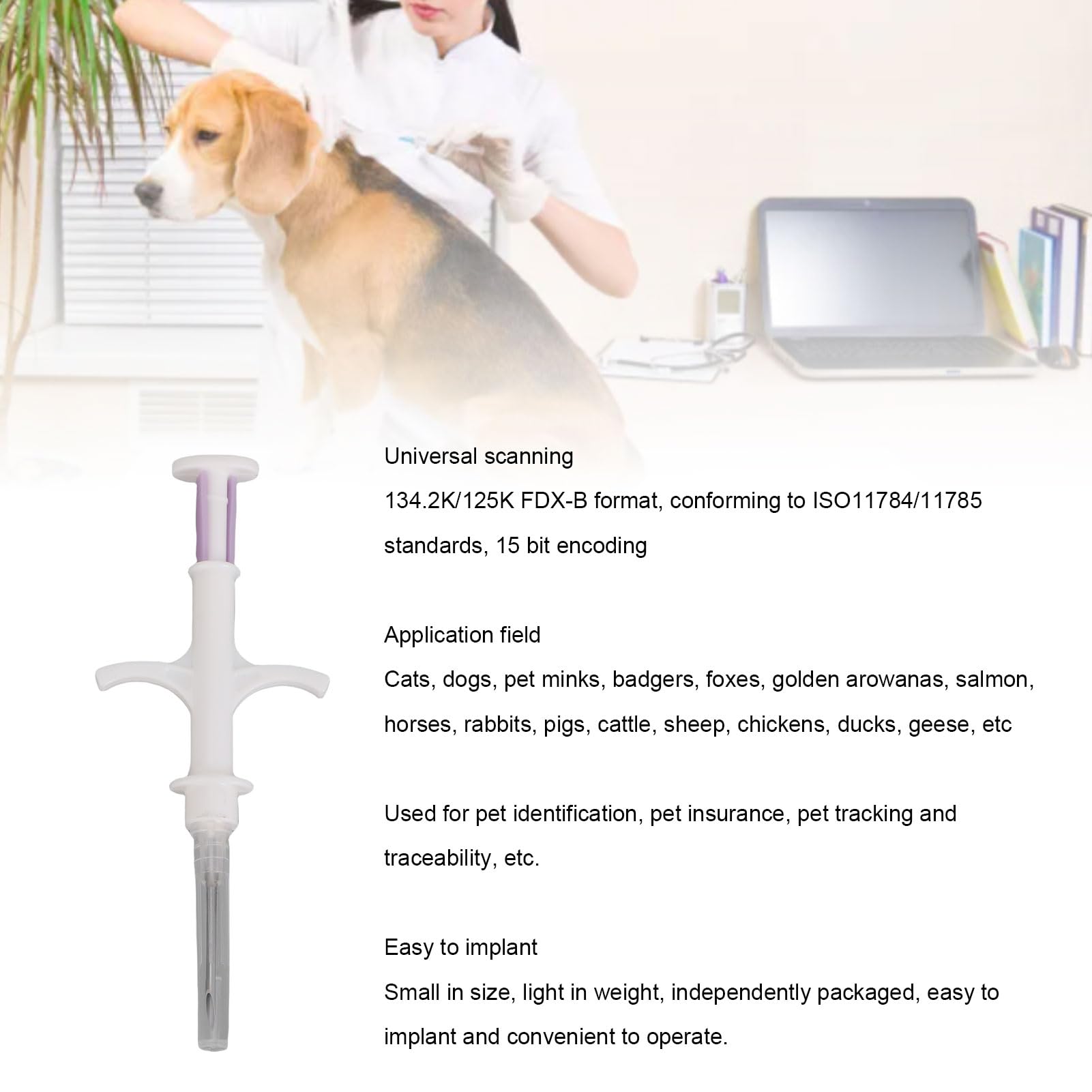 10 Pack Universal PET Microchip, IS011784/5 FDX-B 134,2 kHz 125kHz PET-ID-Tags, 512bit Tiermikrochip für Hunde Katzen Tierfleisch Geflügelfisch (2,12 * 12 mm)