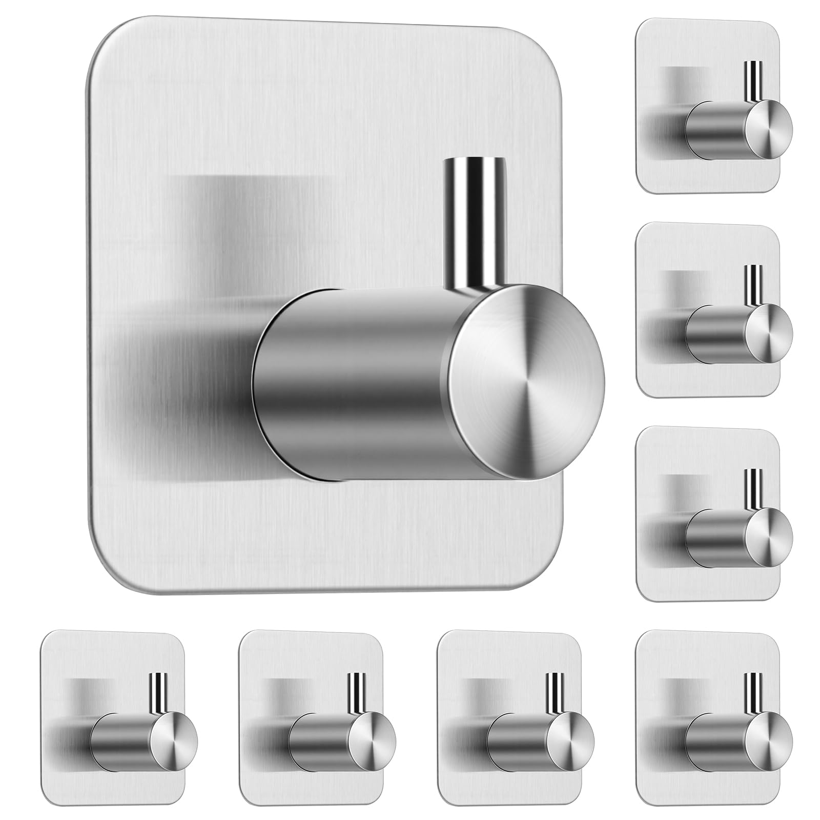8PCS Self Adhesive Wall Towel Hooks Stainless Steel for Bathroom (Silver)