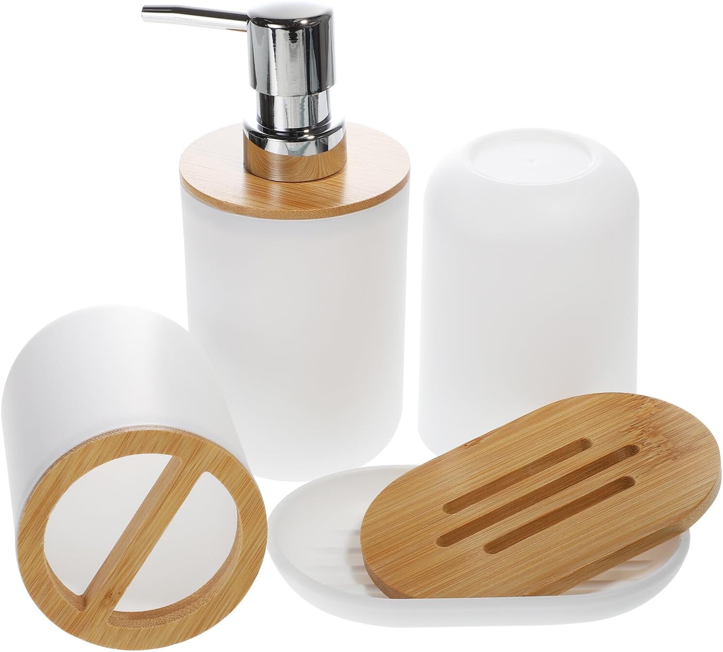 BESPORTBLE White Bathroom Supplies with Soap Dish Emulsion Bottle Toothbrush Cup Mouthwash Cup for Vanity Countertop Organization