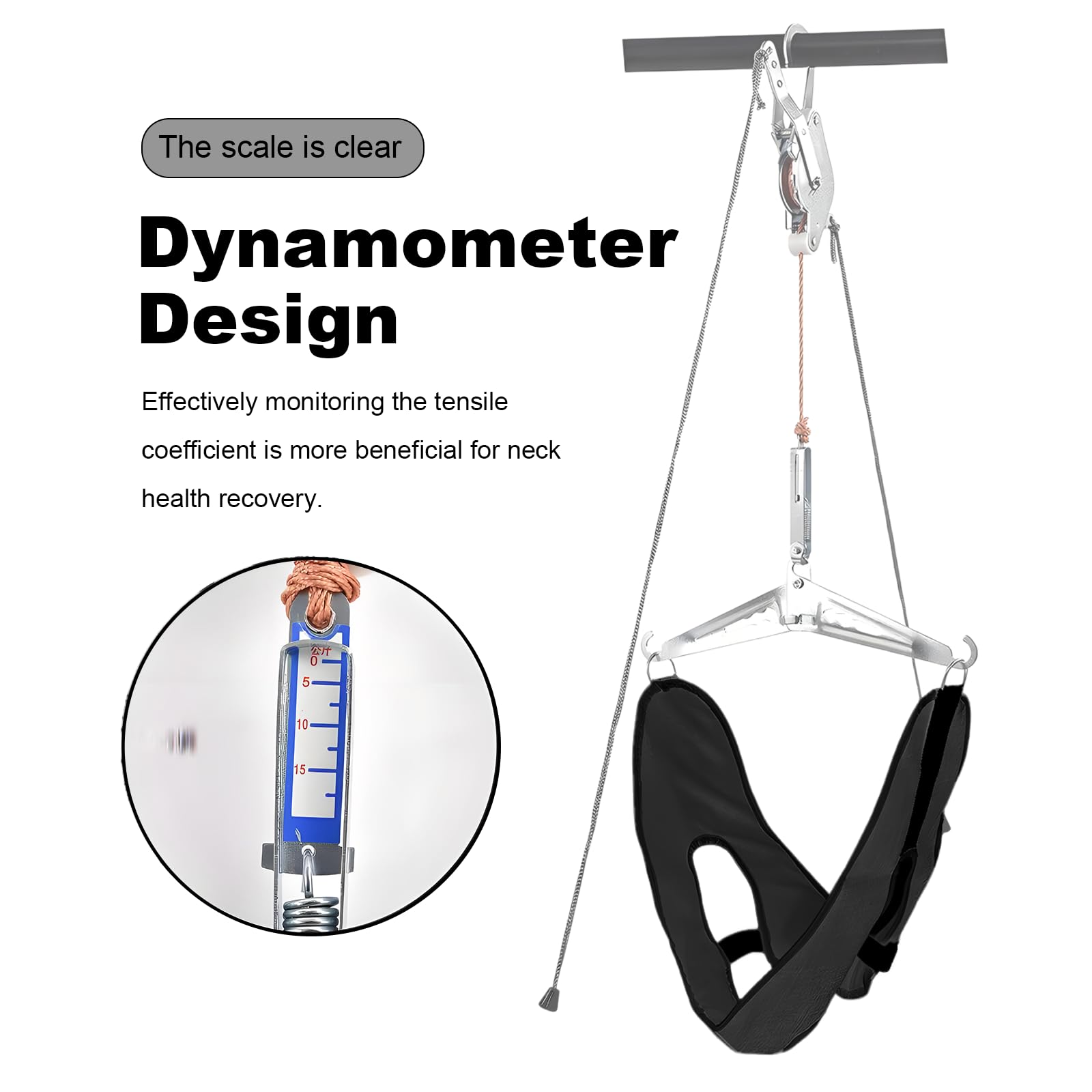 Dispositivo di trazione cervicale professionale con dinamometro, regolabile, sistema di bloccaggio automatico (senza pesi), allevia il dolore, portatile, per uso domestico e in viaggio