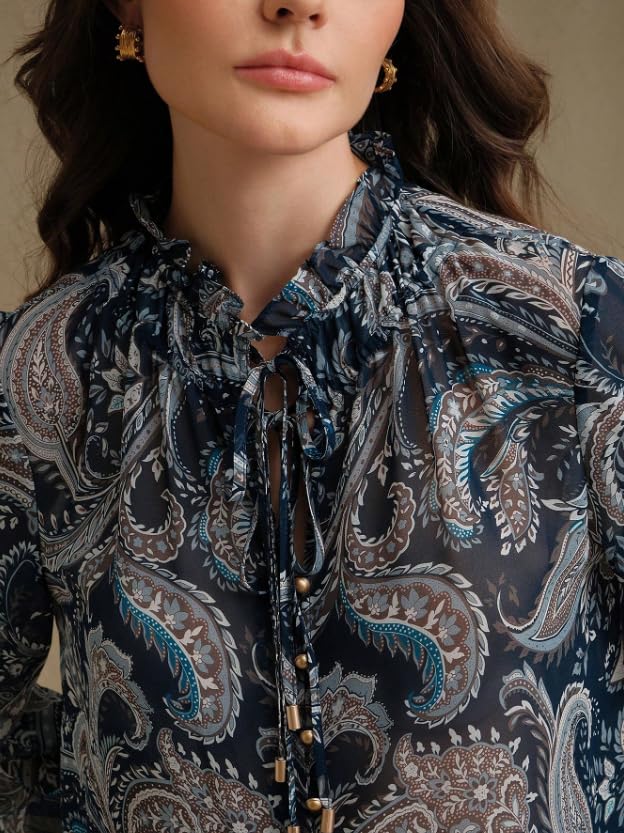 Image of Women Shirt ||Women Top || Cecily Paisley-Trim Button-Front Shirt (S-01-04)