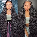 UFHUFH 28 Inch Deep Wave Lace Front Wigs Human Hair Pre Plucked 13x4 HD Transparent Lace Frontal Human Hair Wigs 180% Density Deep Curly Glueless Wigs Human Hair for Women