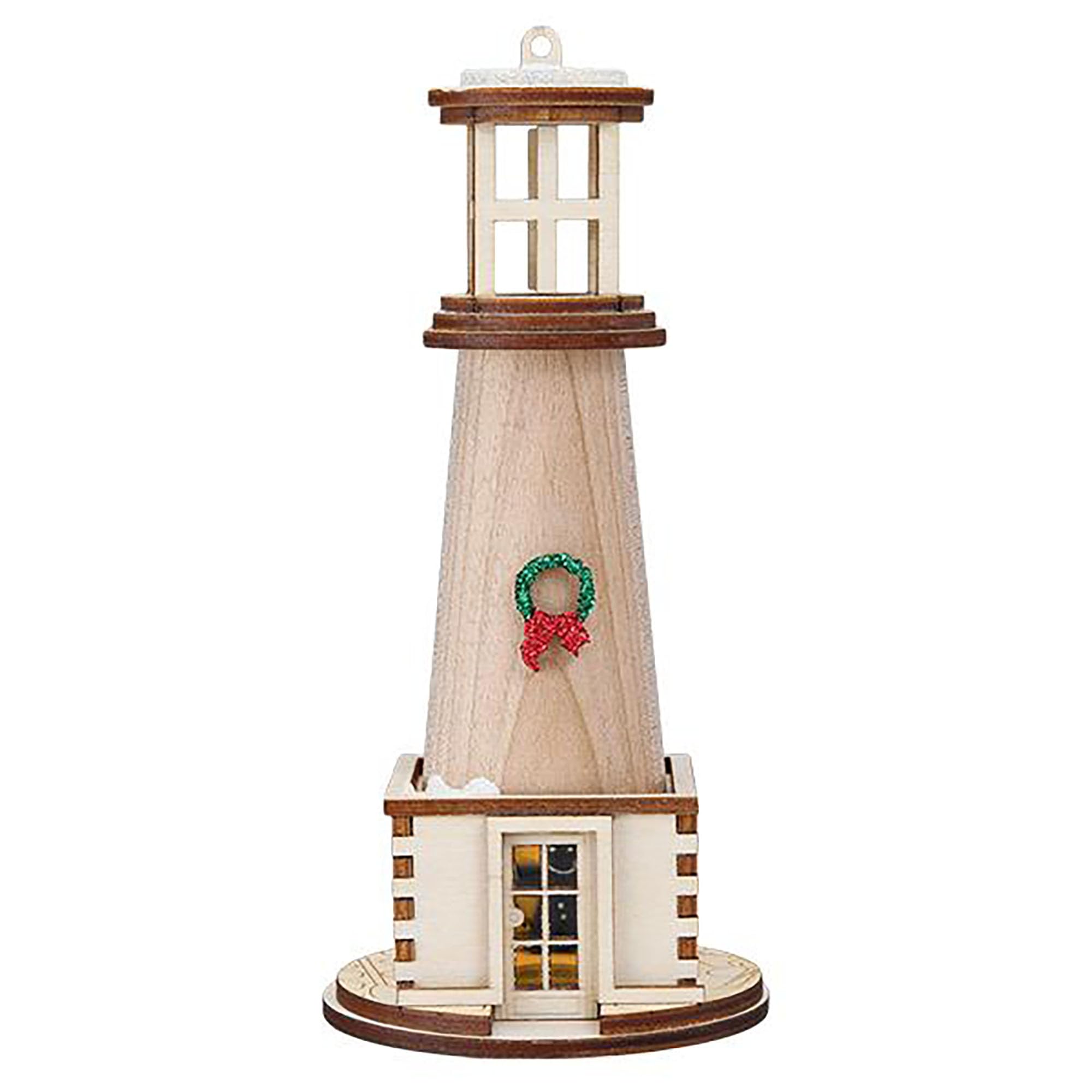 Old World Christmas Holiday Lighthouse Wooden Ornament for Christmas Tree, Handcrafted Holiday Decoration, Ginger Cottages Collection