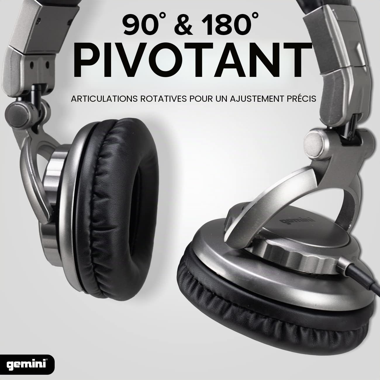 Gemini Sound DJX-500 – Casque DJ Professionnel, fermé, Filaire, Oreillettes pivotables à 90°/180°, Transducteurs 57mm, Oreillettes rembourrées – Idéal pour écoute en Studio