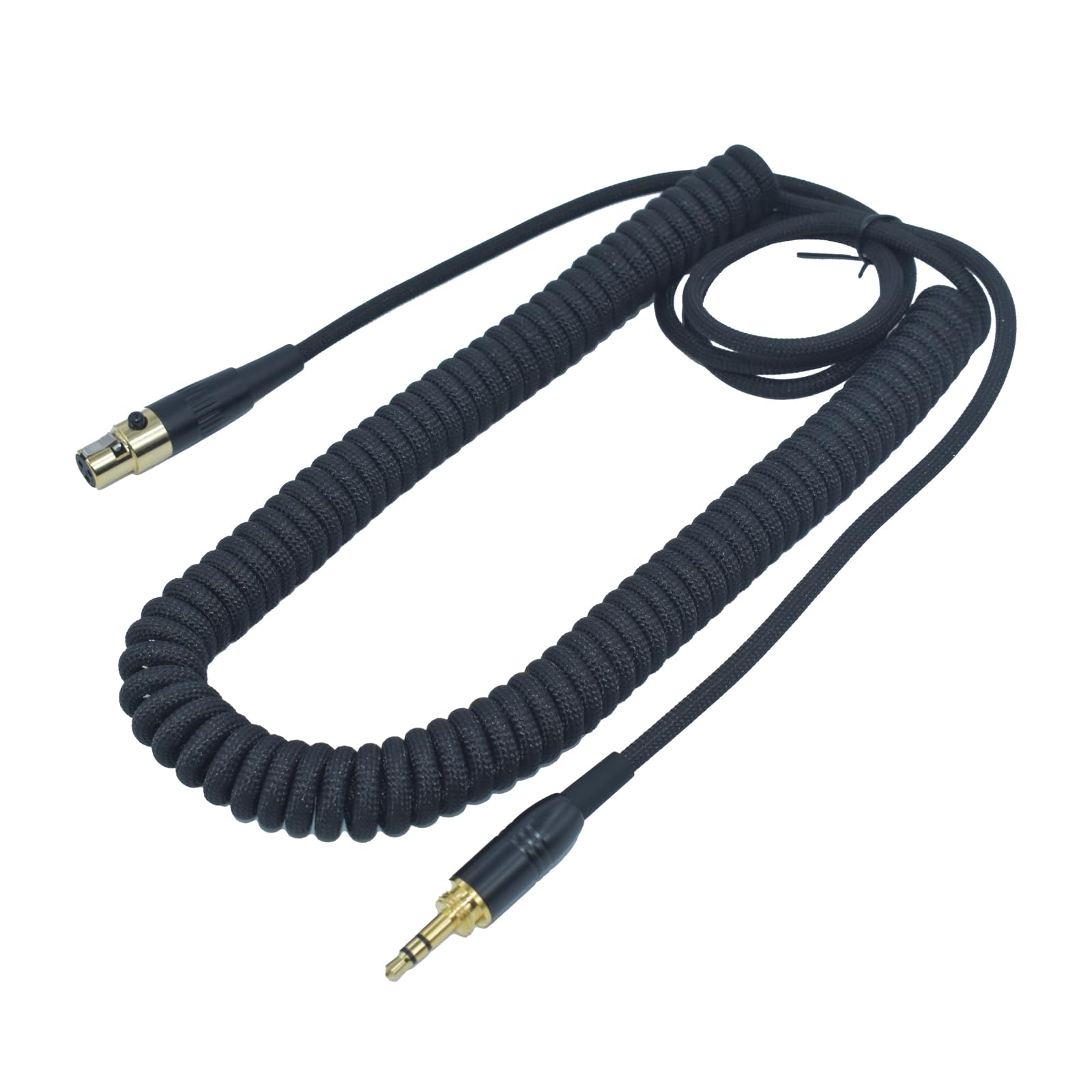 Cavo di ricambio intrecciato a spirale femmina da mini XLR a jack audio stereo TRS da 3,5 mm con adattatore da 6,35 mm, compatibile con Beyerdynamic AKG, placcato oro, 4 m