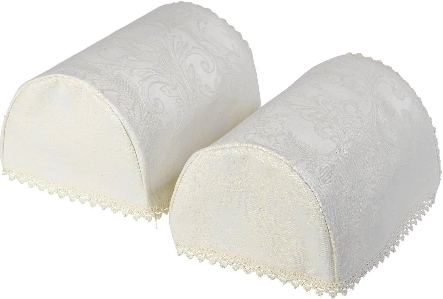 Maple Textiles Decorative Swirl Jacquard Damask Standard Round Pair of Arm Caps - Cream (Pair of standard Round Arm Cap) — image 1