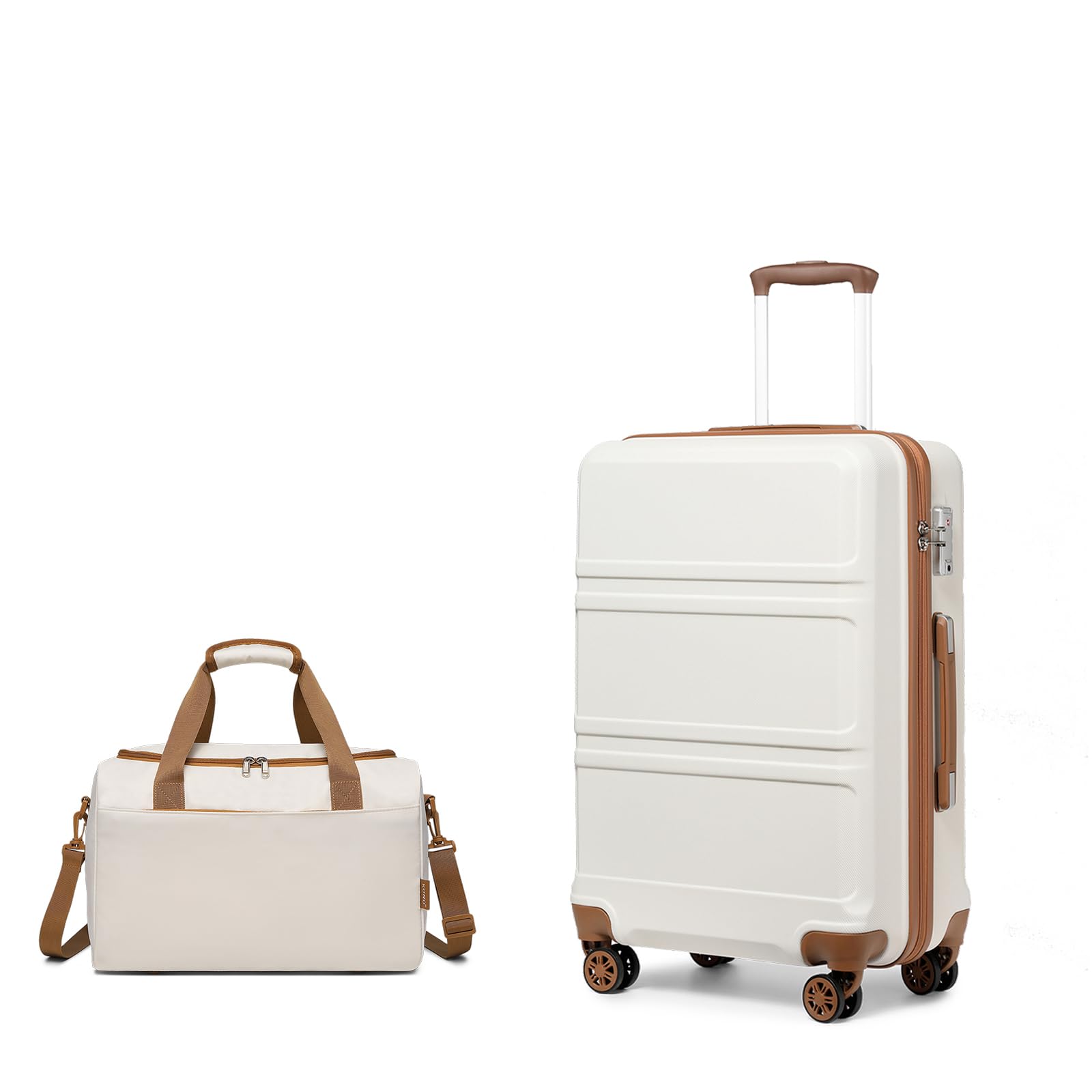Kono Set de 2 Valises de Voyage Rigide Bagage Cabine 55cm à 4 roulettes avec Serrure TSA + Sac de Voyage Ryanair 40x20x25cm, Blanc Crème