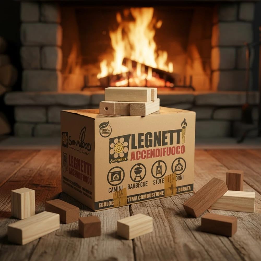 Sunwood Legnetti Accendifuoco 45 kg, per Barbecue, camino, stufa, in Cartoni da 9 kg, Rapida accensione