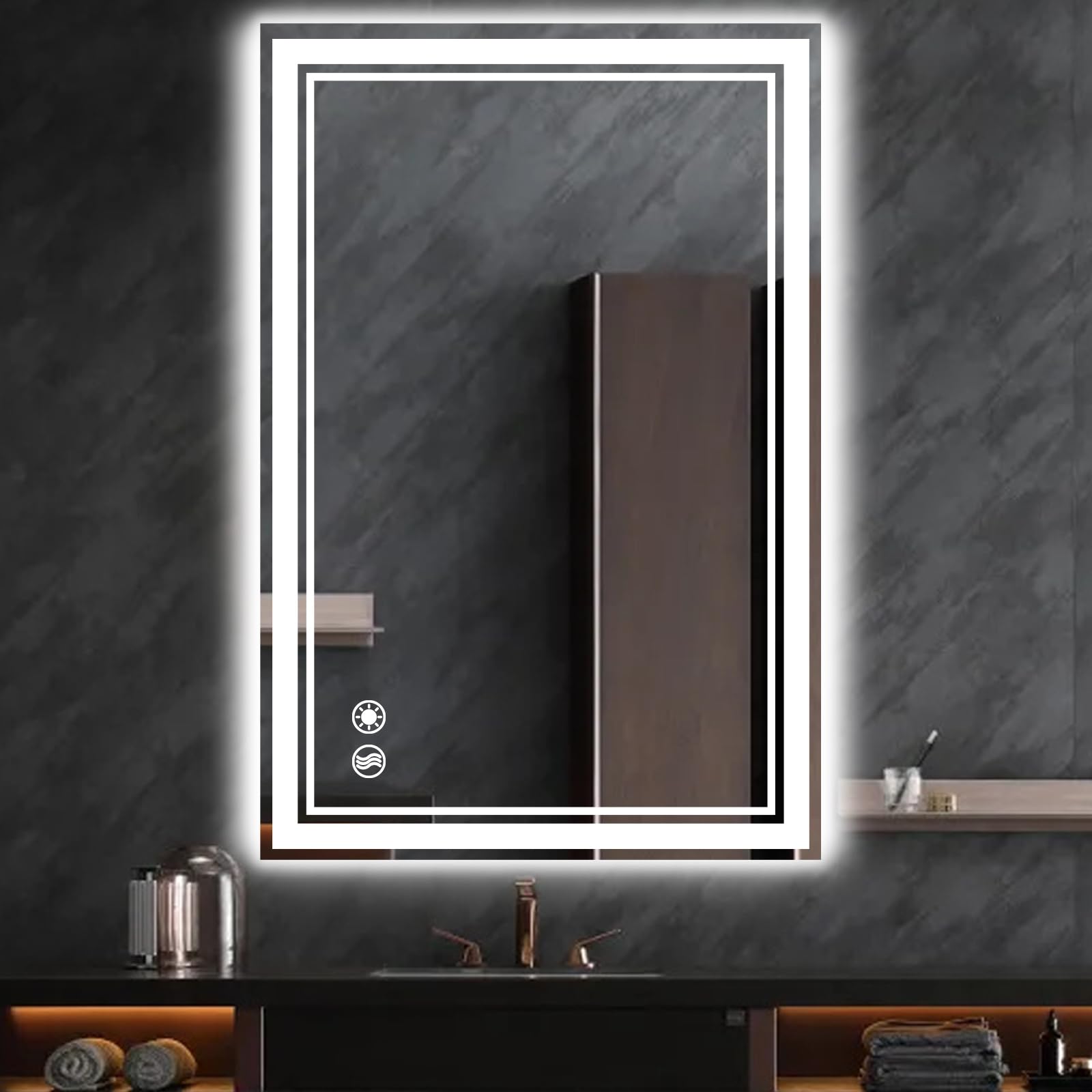 24 x 36'' LED Mirror for Bathroom Anti-Fog 3 Colors Dimmable Bathroom Mirror with Lights Brightness Lighted Vanity Mirror Wall Mounted Memory Touch Sensor Horizontal/Vertical ETL Listed