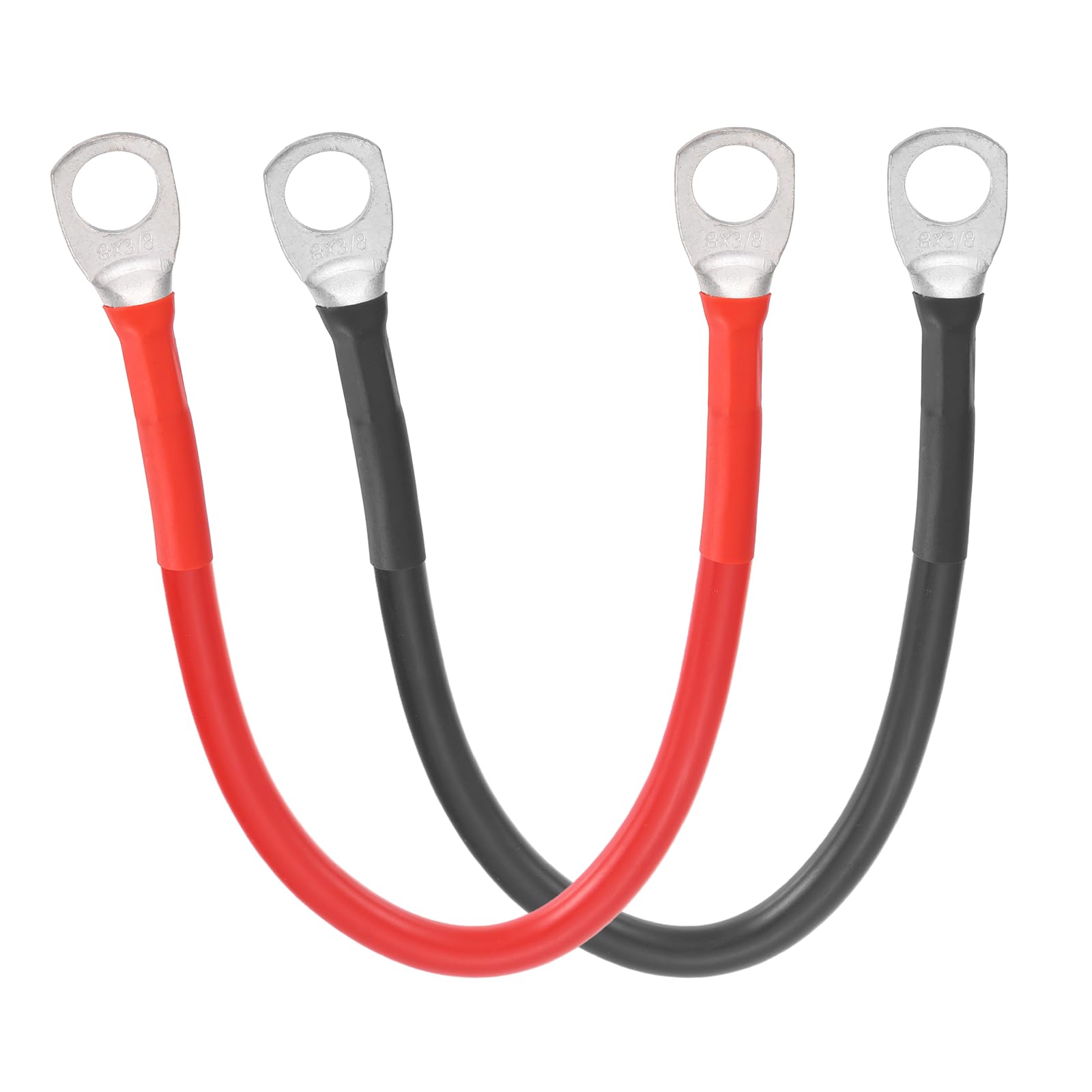 Muiltvoe 2PCS 6 AWG Battery Cable, 2ft Pure Copper Battery Inverter Cables with 3/8" Ring Terminals for Marine Solar Boat Car RV, Red Black