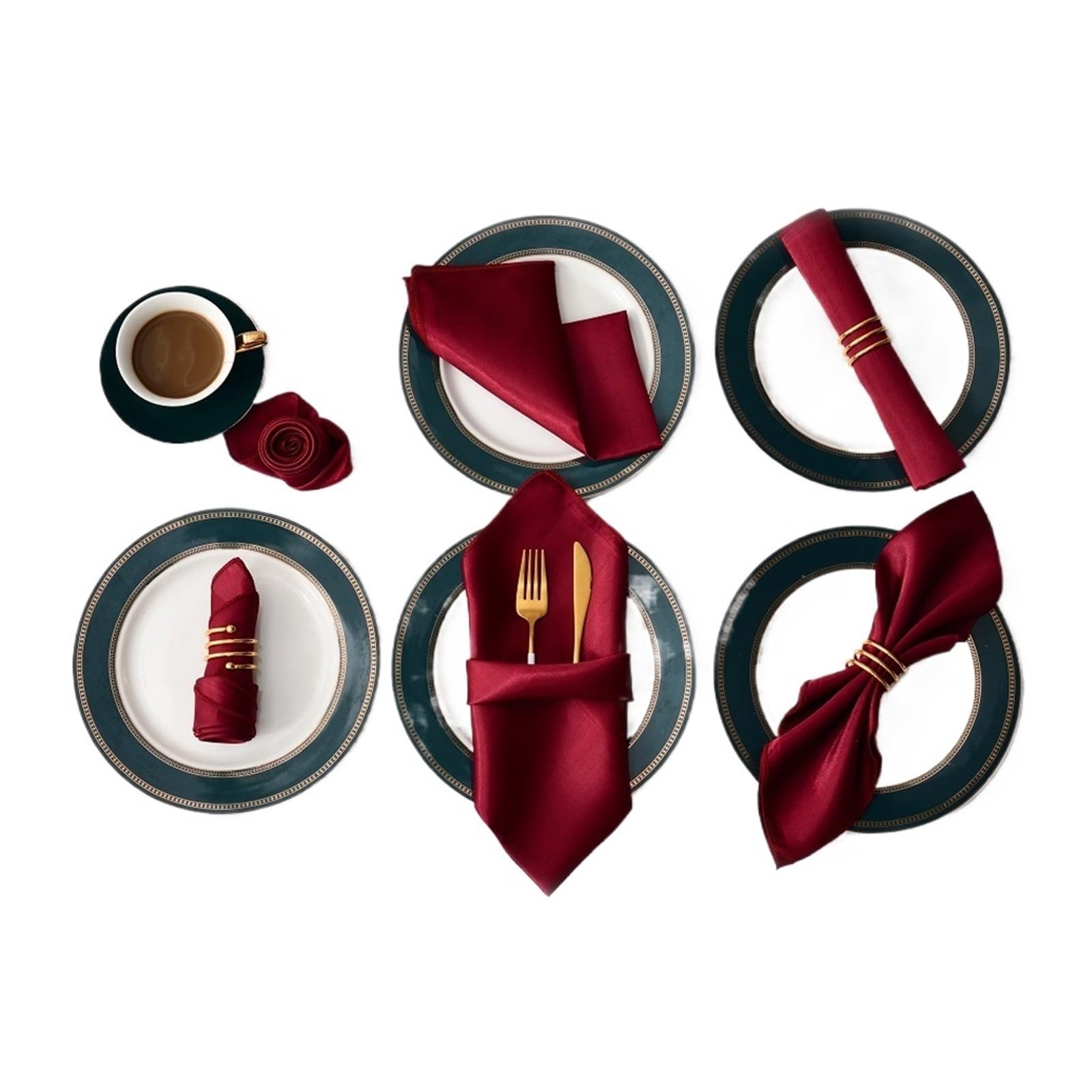 serviettes napkins 12Pcs 30X30cm Satin Table Napkin Soft Handkerchief Romantic Wedding Banquet Square Napkins Dinner Party Decoration for dining wedding party everyday home(12pcs burgundy)
