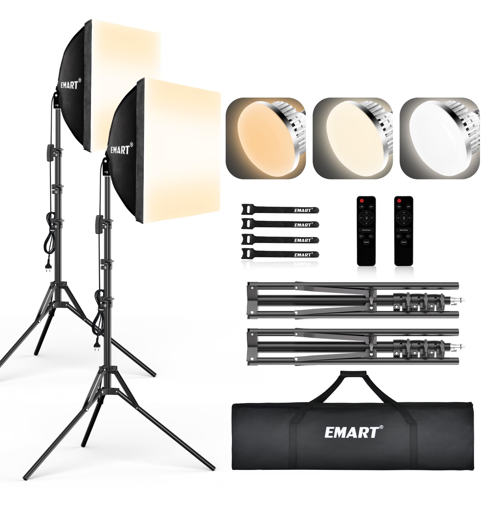EMART Softbox zestaw do studia fotograficznego, 40 x 40 cm, softboxy 85 W, oświetlenie fotograficzne, profesjonalny zestaw oświetlenia do studia fotograficznego, portretów, nagrywania wideo (2 sztuki)