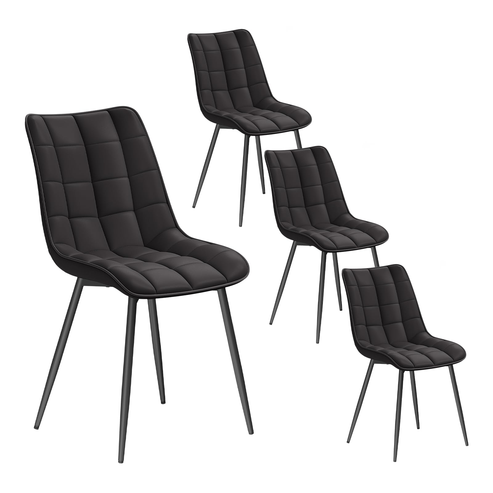 WOLTU Dining Chairs Set of 4, Accent Chairs for Kitchen/Dining Room/Bedroom/Reception Room with Backrest and Upholstered Seat, Faux Leather, Anthracite, BH207an-4