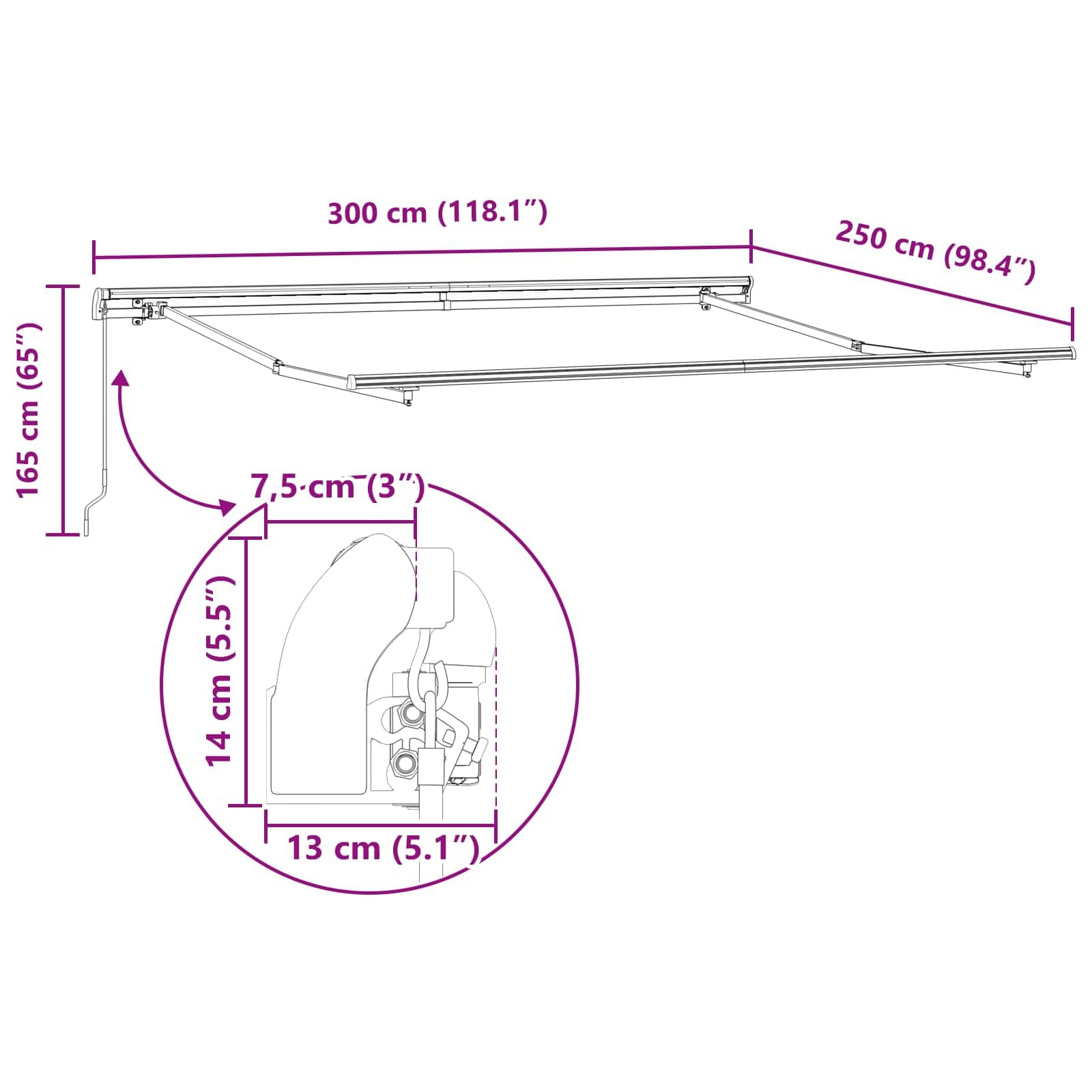 Tenda da sole retrattile beige, 300 x 250 x 165 cm, tenda da sole stabile in poliestere con telaio per giardino, terrazza ed esterni, baldacchino manuale autoportante