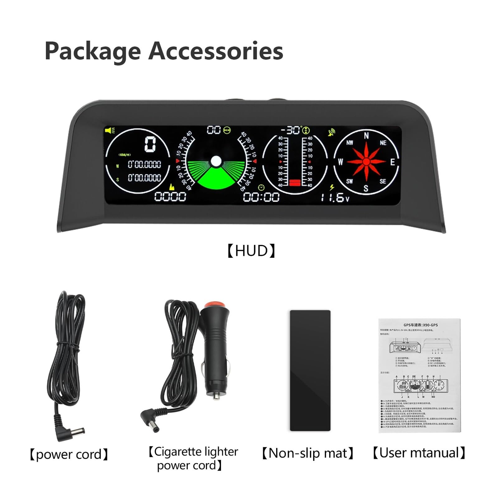 Velocímetro Digital GPS X90, Pantalla HUD Head Up MPH KM/H, Inclinómetro, Transportador, Brújula, Latitud, Longitud, Medidor De Altitud para todos los vehículos