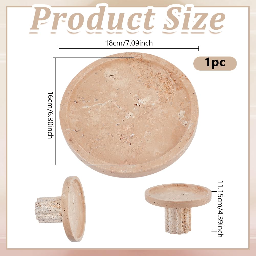 UNICRAFTALE Vassoio per travertino naturale, 18 x 11,15 cm, in marmo, con gamba piatta, rotondo, vanità, organizer decorativo per profumi, candele