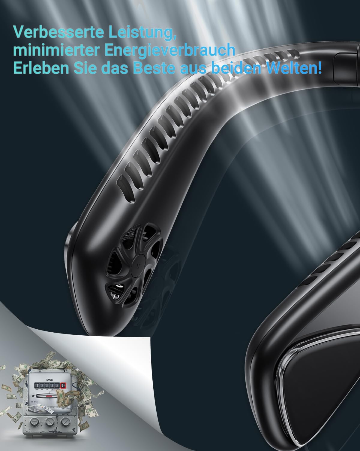 Jialexin Tragbarer Nackenventilator, Hals Ventilator Wiederaufladbar mit 6000mah, Persönlicher Ventilator mit 3 Geschwindigkeiten,Blattlos Ventilator FüR Sport,Reisen,Außen,Innen,Geschenk(Schwarz)