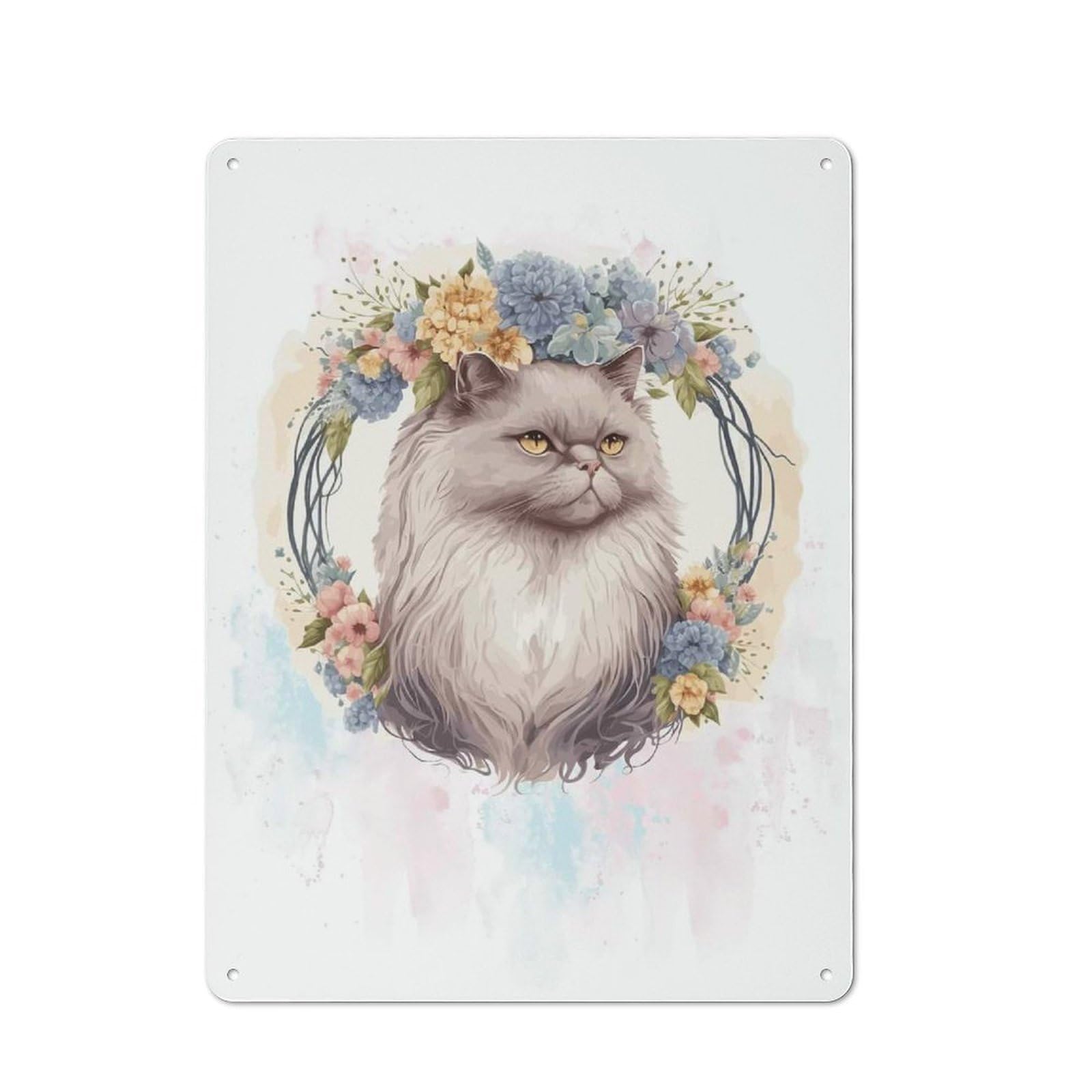 Watercolor Persian Cat Vintage Tin Sign 40x30cm, Rustic Bistro Wall Plaque for Kitchen, Cafe, Pantry Or Dining Room