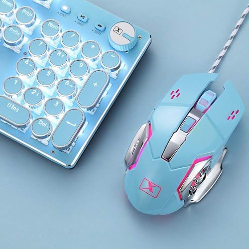 Miniatura 6 de Basaltech Combo de teclado mecánico y mouse para juegos, teclado retro steampunk estilo máquina de escribir vintage con retroiluminación LED,