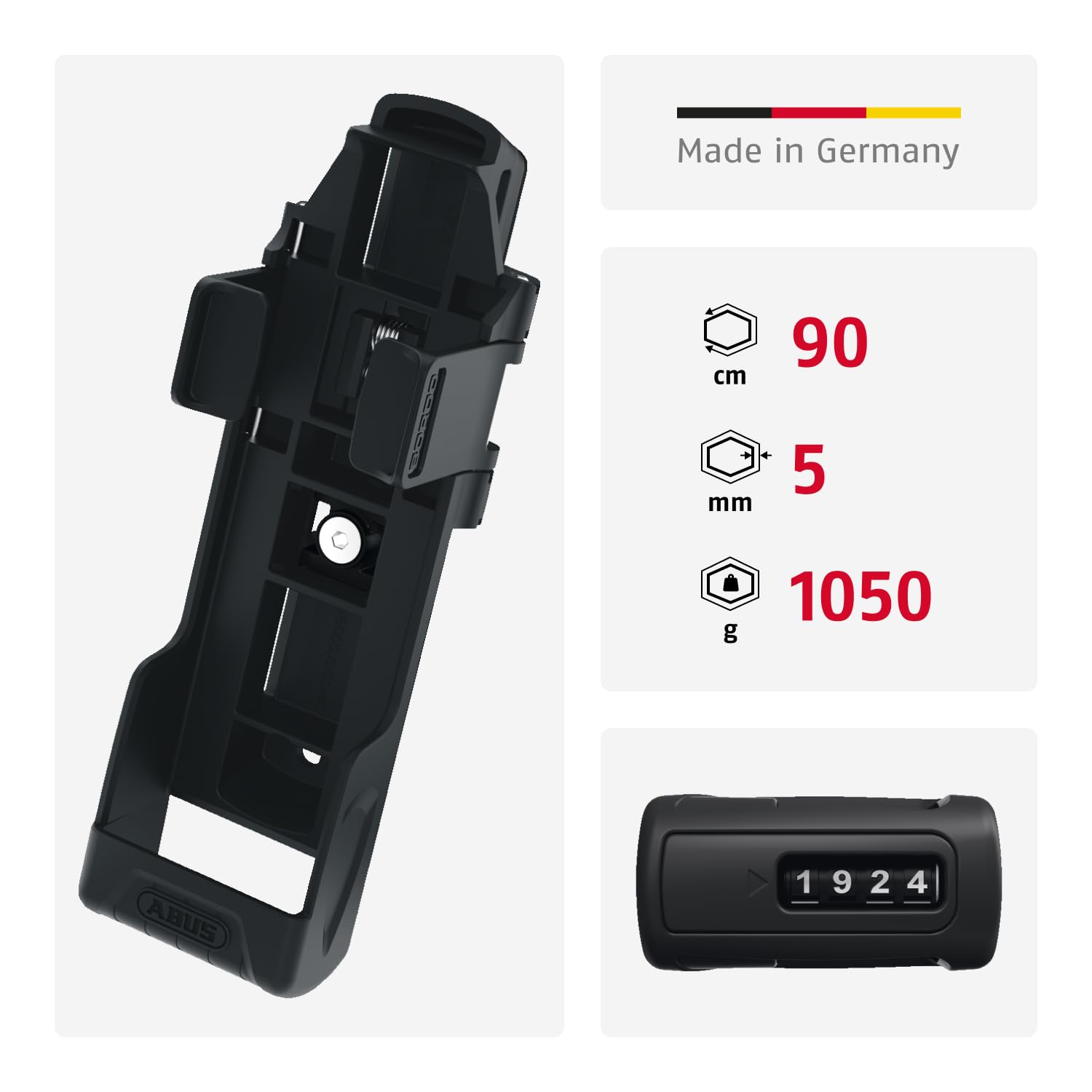 ABUS Lucchetto pieghevole BORDO 6000C con porta lucchetto SH - Lucchetto a combinazione in acciaio temprato - Lucchetto per bicicletta con codice a 4 cifre - Accessori per biciclette