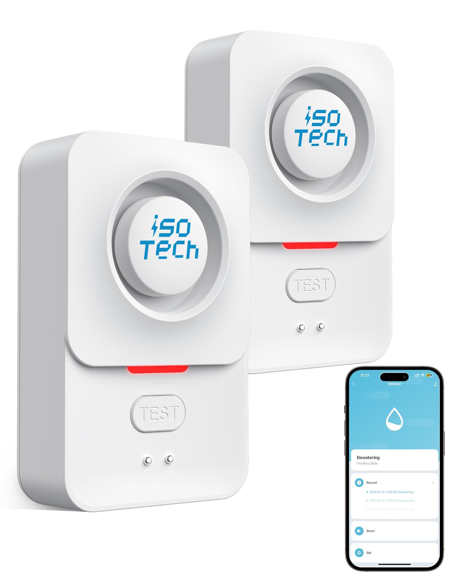 Rilevatore Perdita d'Acqua WiFi(Supporto 2.4G) Nessun Hub Richiesto, Sensore Acqua Wireless Intelligente con TUYA App, Avviso Regolabile 120dB, IP66 Ideale per Cucina Bagno Cantina Lavanderia