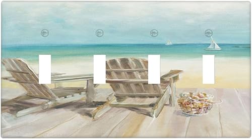 Miniatura 144 de Interruptor de Luz Cove Silla de Playa Paisaje Marino Océano Azul Placa de Pared de 3 Posiciones Placa de Interruptor de Luz Triple Palanca Costera