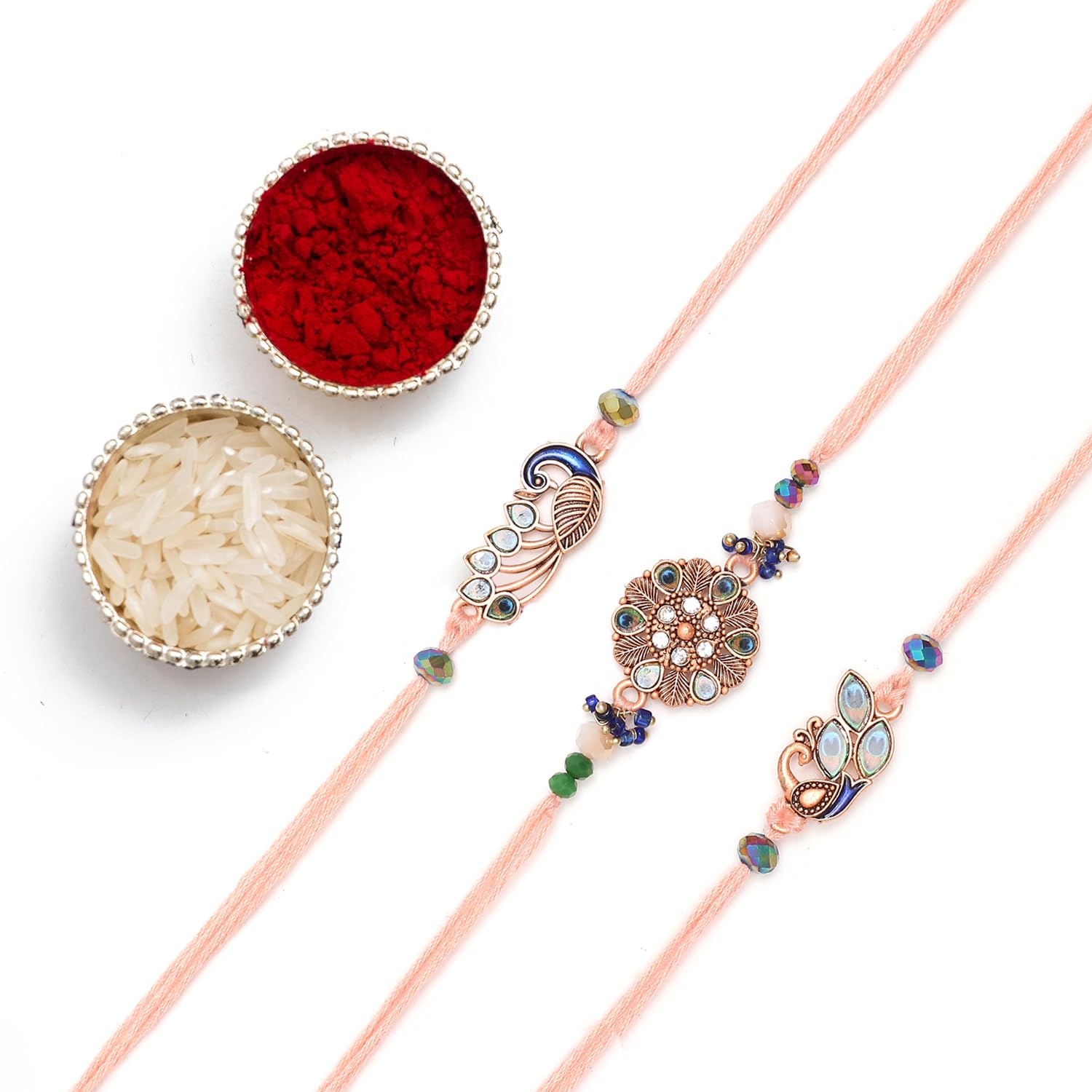 The Purple Tree Mens Rose Gold Meenakari Peacock Rakhis For Brother With Roli Chawal And Card (Pack Of 3) Rakhi For Bhai, Rakshabandhan Gift For Brother, Rakhi Gift (B0D4ZDRC39) Amazon Price History, Amazon Price Tracker