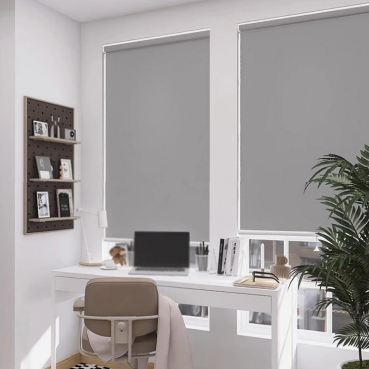 Store enrouleur occultant - Gris thermique - Système de ressort pour une intimité optimale et un contrôle de la lumière - Parfait pour la maison et le bureau